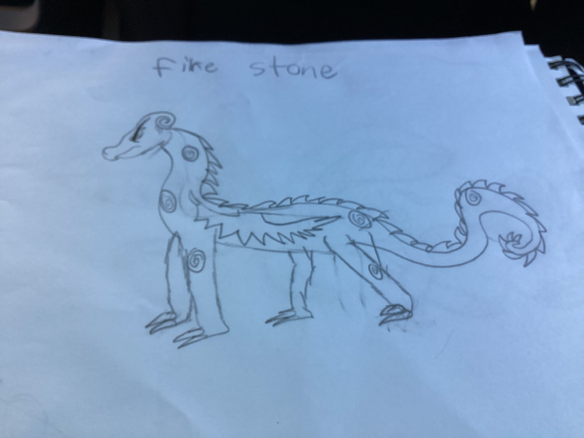 Hand-drawn sketch of Fire Stone dragon